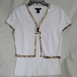 Boston Proper Gold Embellishment Shell And Cardigan Set